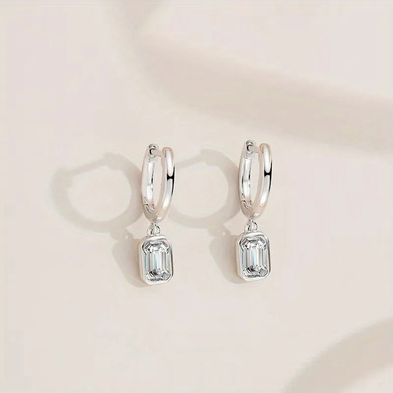Emerald Cut Moissanite Hoop Earrings