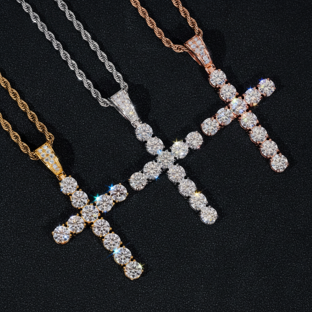 Moissanite Solitaire Cross Pendant