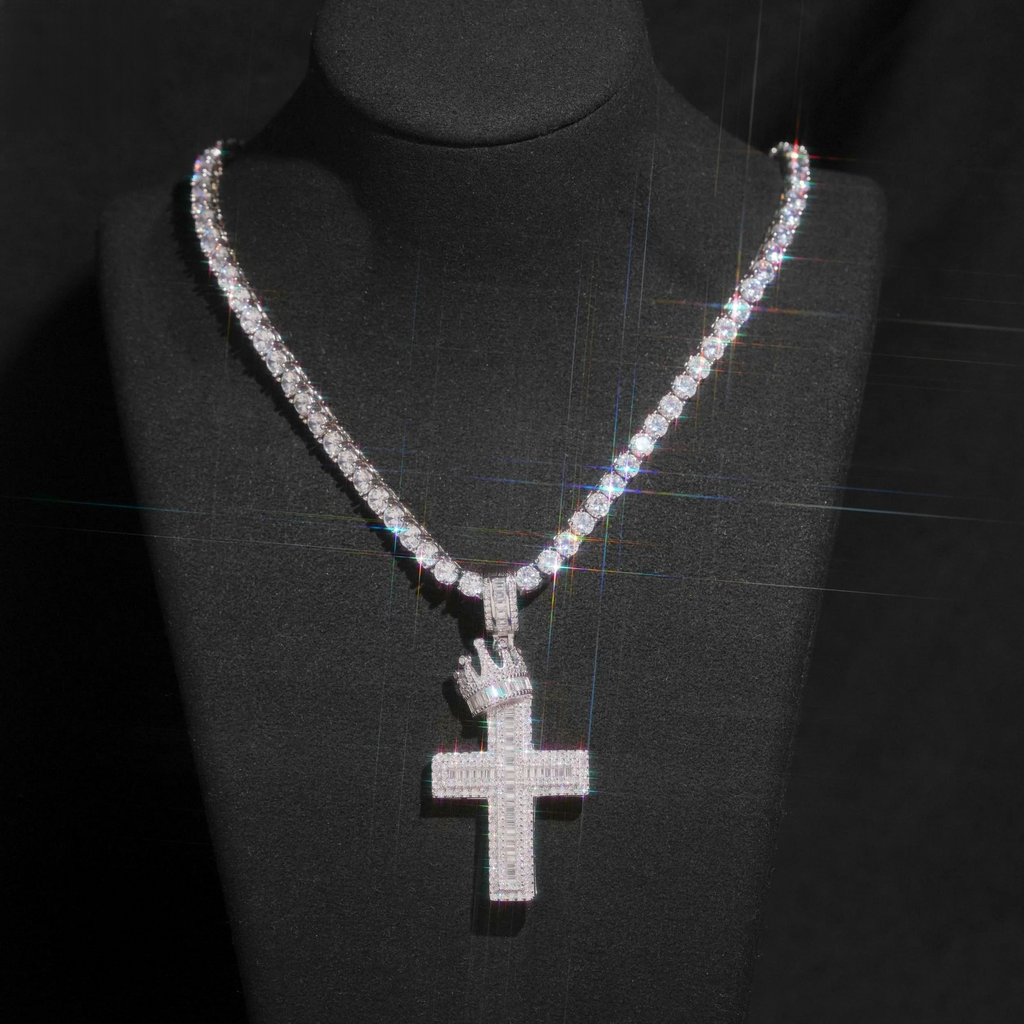 Baguette Cut Diamond Cross Pendant