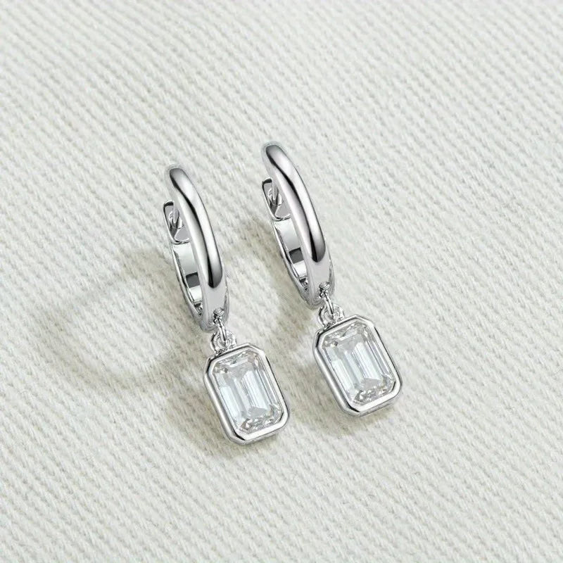 Emerald Cut Moissanite Hoop Earrings