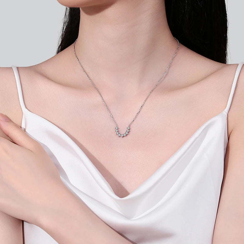 Dainty Moissanite Curved Bar Necklace