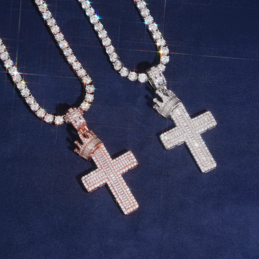 Baguette Cut Diamond Cross Pendant
