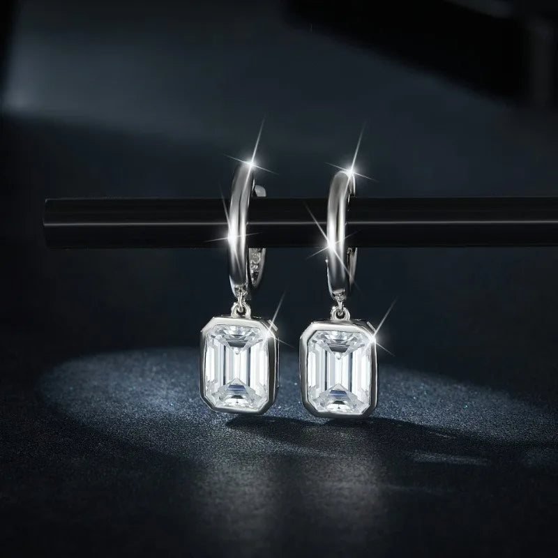 Emerald Cut Moissanite Hoop Earrings