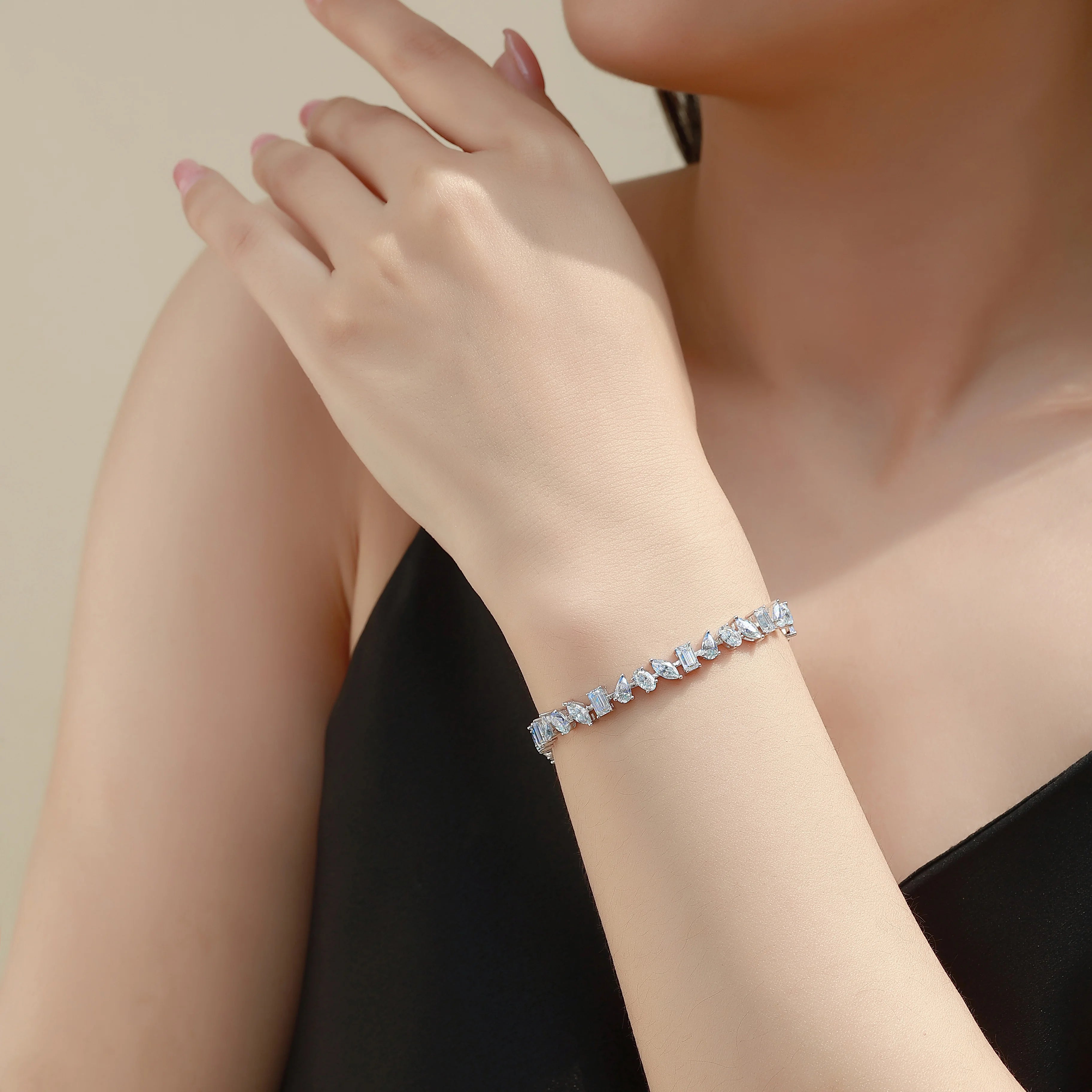 Mixed Cut Moissanite Tennis Bracelet