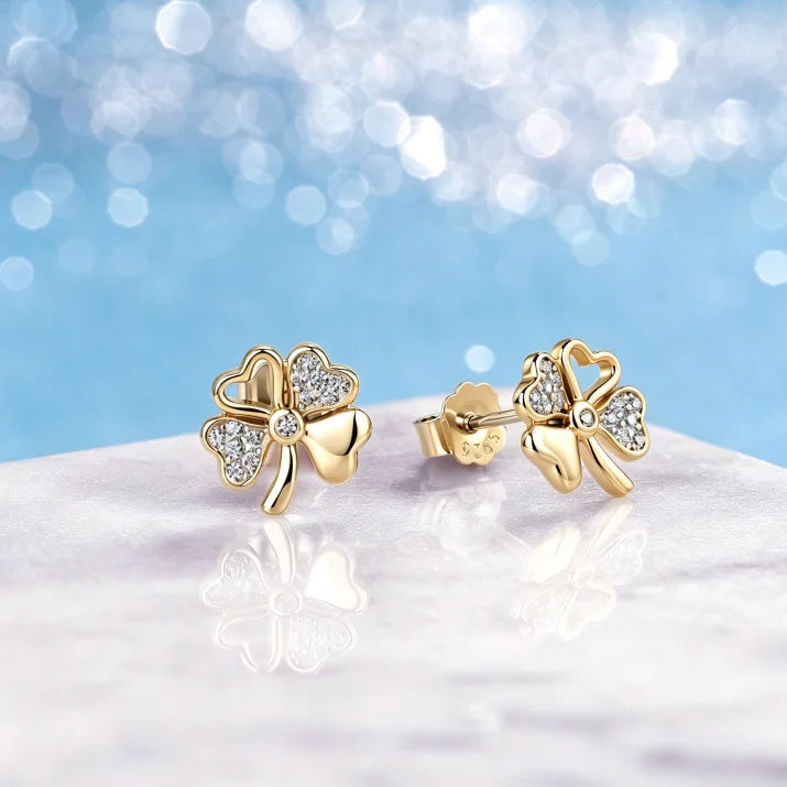 Four Leaf Clover Moissanite Stud Earrings