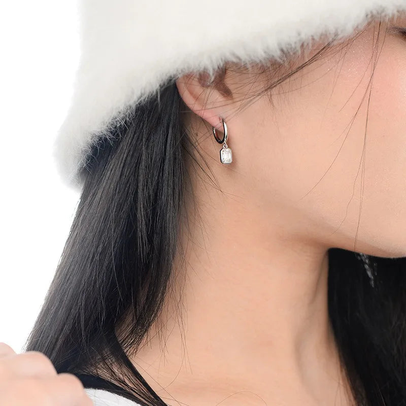Emerald Cut Moissanite Hoop Earrings