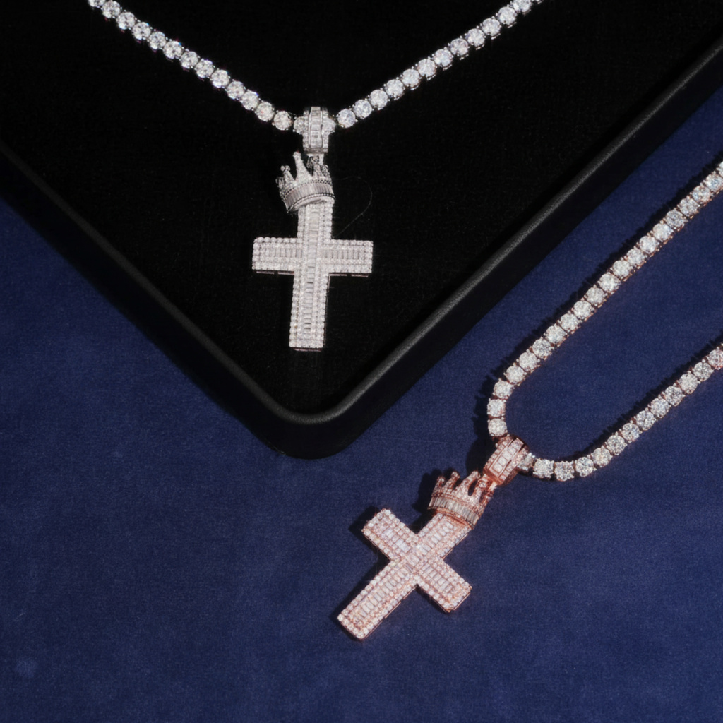 Baguette Cut Diamond Cross Pendant