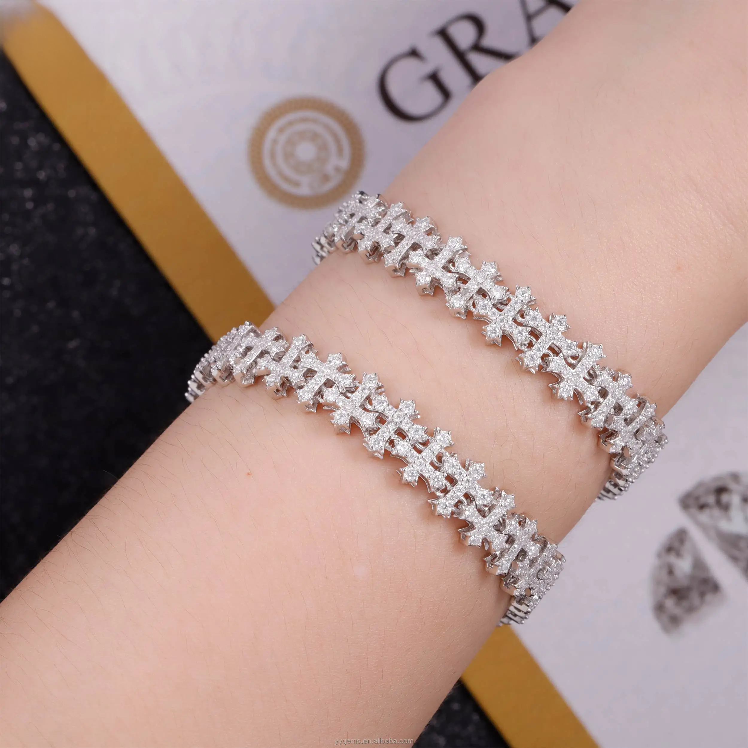 Moissanite Cross Cuban Bracelet